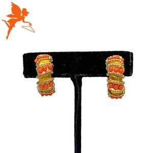 1960's Palm Beachy Goldtone Metal Clip-On Hoops